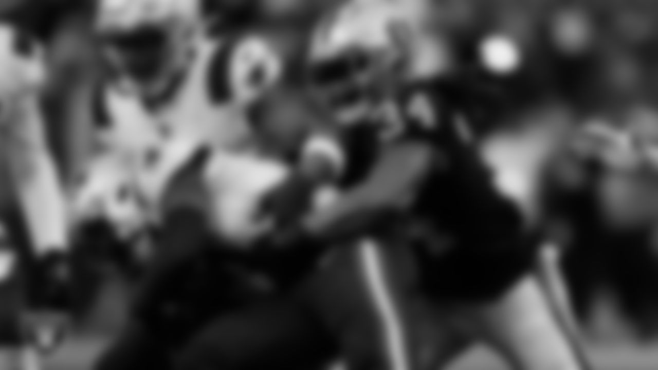 Las Vegas Raiders running back Brandon Bolden (34) makes a tackle during the regular season home game against the New England Patriots at Allegiant Stadium.