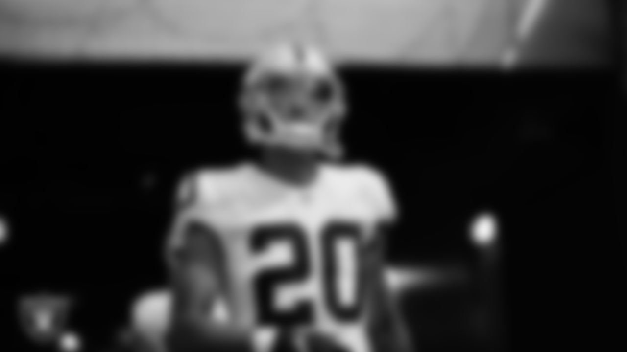 Las Vegas Raiders safety Isaiah Pola-Mao (20) walks down the tunnel before the regular season away game against the Tennessee Titans at Nissan Stadium.