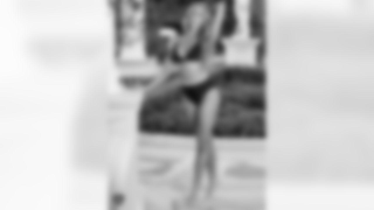 Raiderette Kelly poses for the 2021 Raiderettes Swimsuit Photoshoot at Bellagio Resort and Casino.