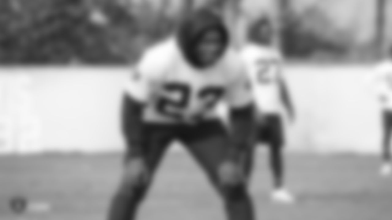 Oakland Raiders cornerback Nick Nelson (23) on the field for practice at the Oakland Raiders Practice Facility, Friday, November 9, 2018, in Alameda, California.