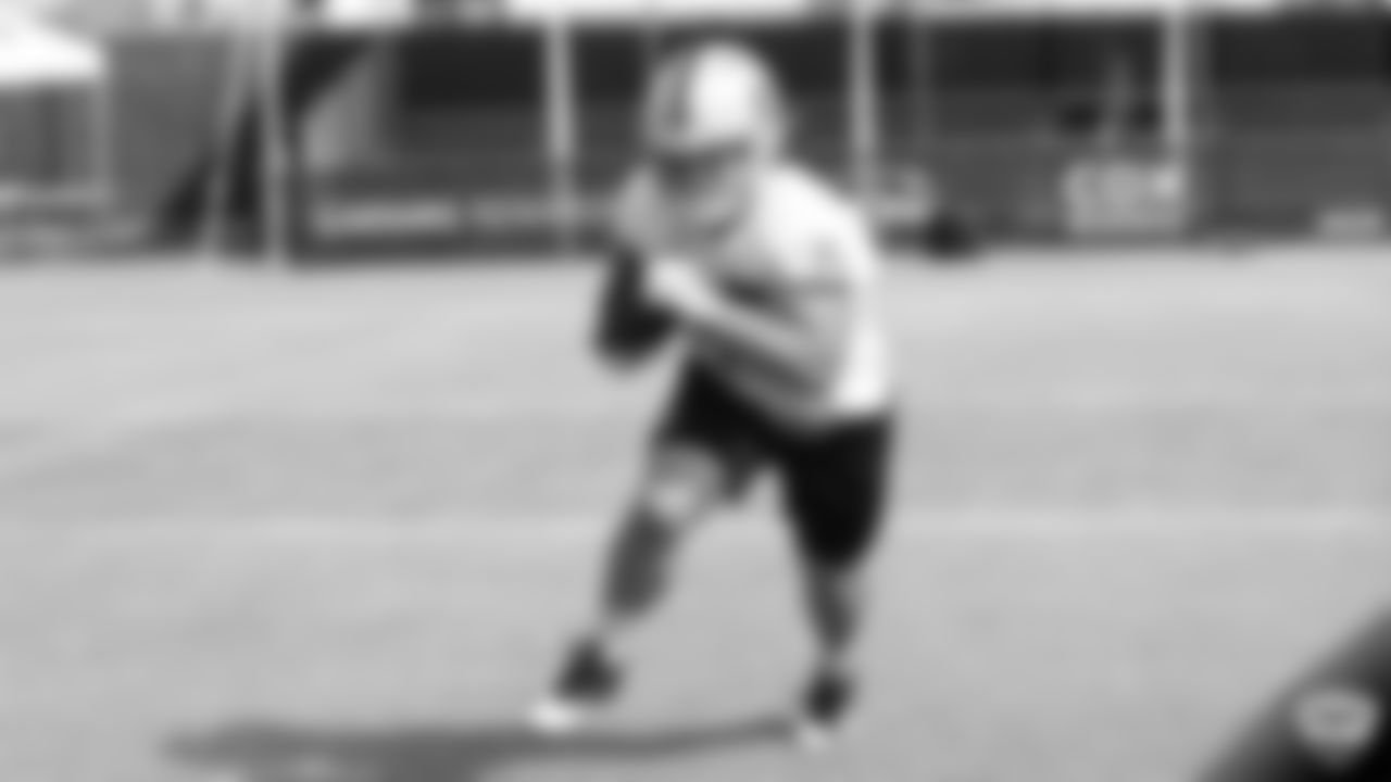Raiders fullback Alec Ingold (45) on the field for practice at 2019 Training Camp.