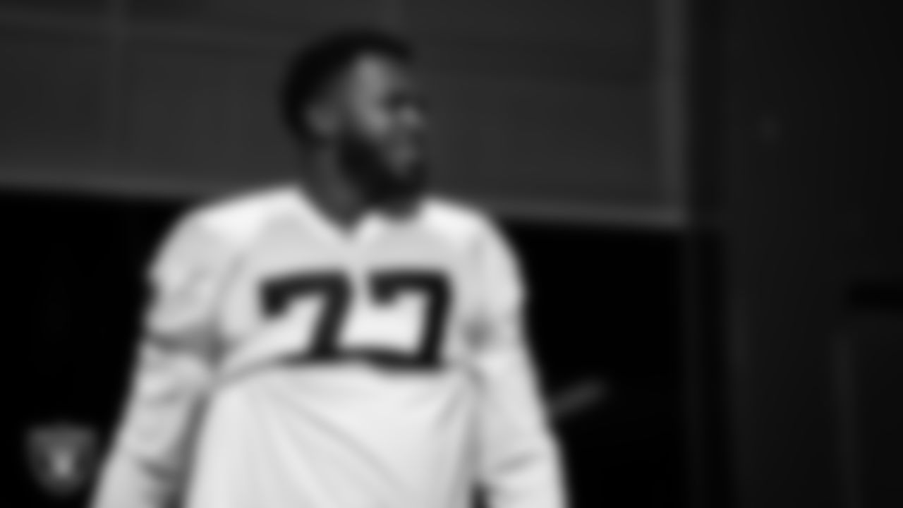 Las Vegas Raiders tackle Thayer Munford Jr. (77) during practice at Intermountain Healthcare Performance Center.