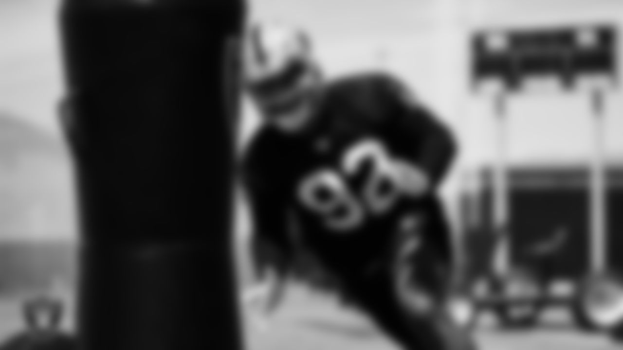 Las Vegas Raiders defensive tackle Solomon Thomas (92) at an Organized Team Activity (OTA).