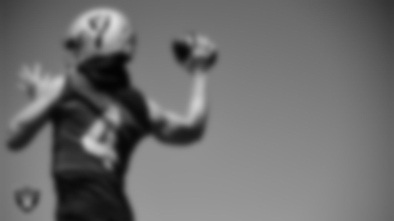Las Vegas Raiders quarterback Derek Carr (4) at an Organized Team Activity (OTA).
