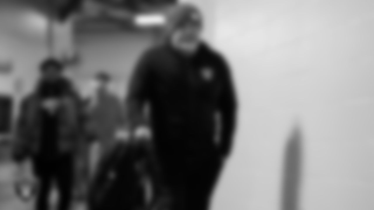 Las Vegas Raiders running backs coach Kennedy Polamalu arrives to the regular season away game against the Pittsburgh Steelers at Acrisure Stadium.