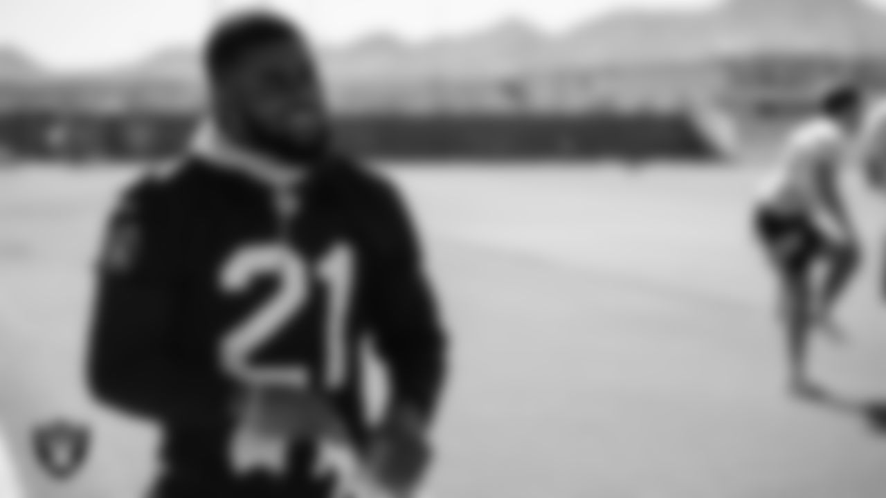 Las Vegas Raiders cornerback Amik Robertson (21) at a workout during phase two of the offseason program.