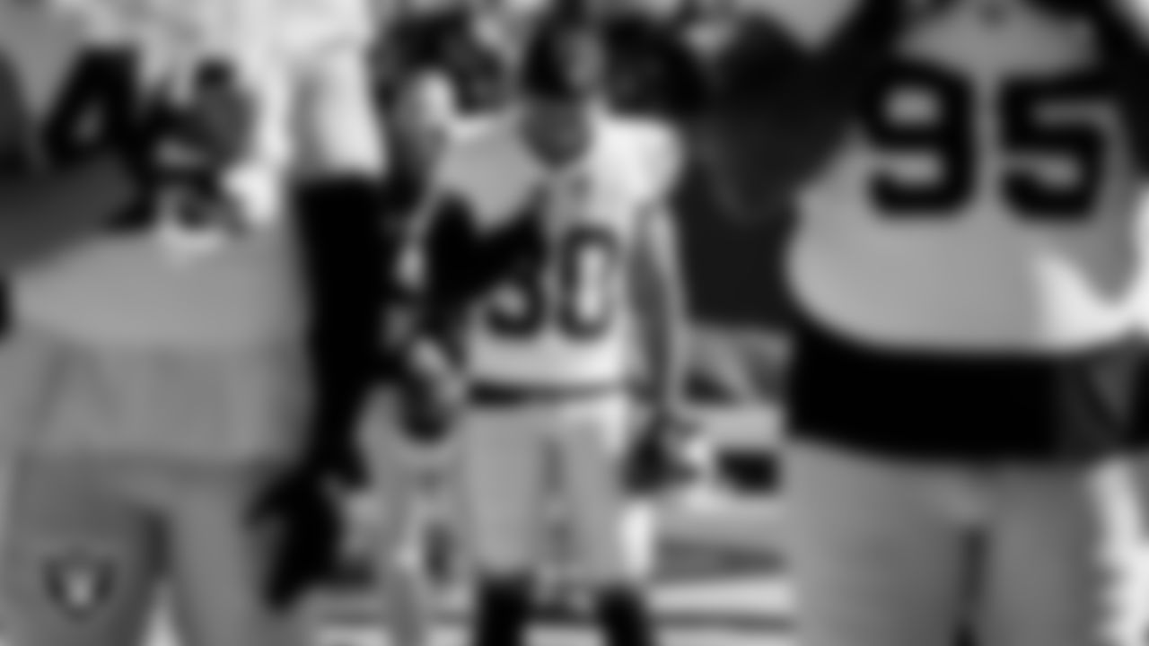 Las Vegas Raiders cornerback Cornell Armstrong (30) during the national anthem before the regular season away game against the Chicago Bears at Soldier Field.