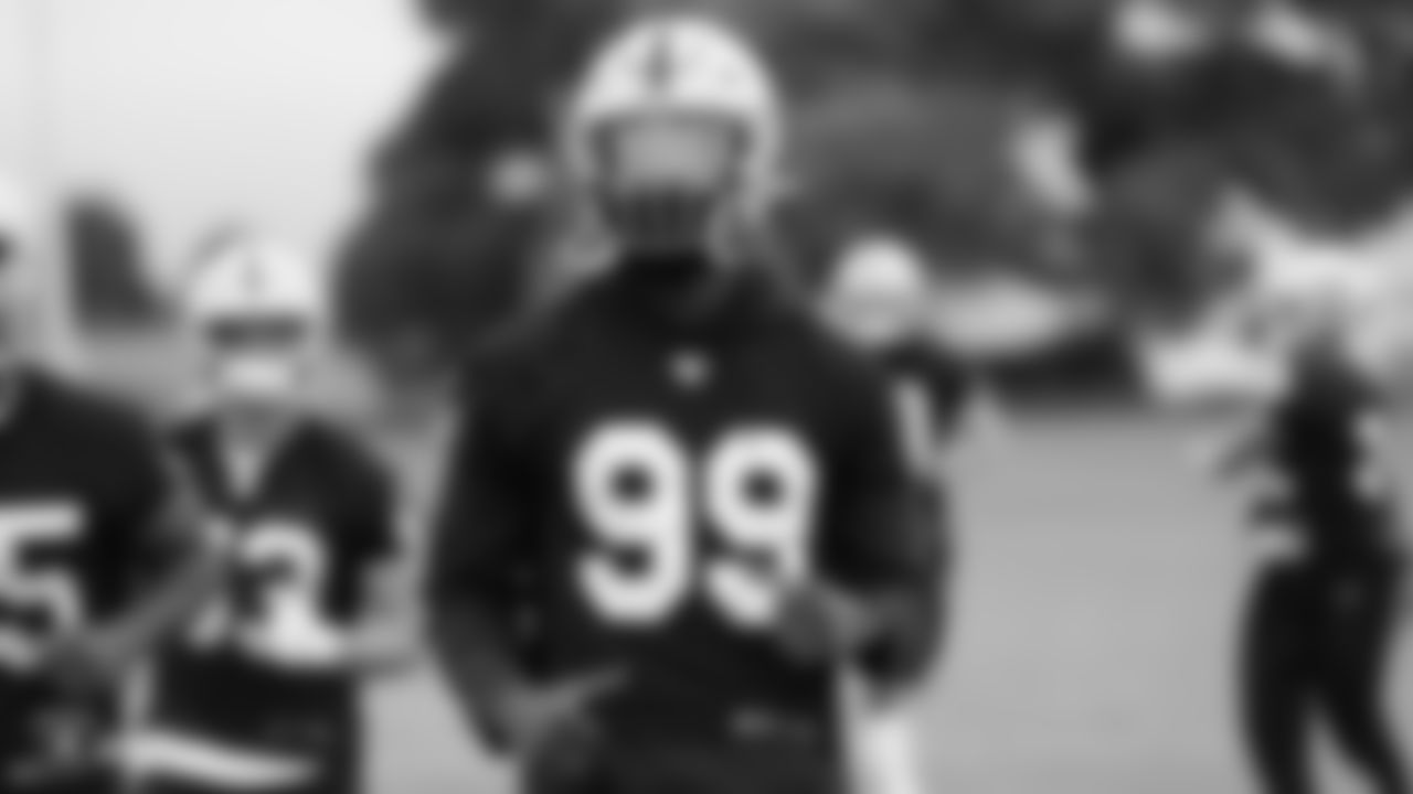 Raiders defensive end Arden Key (99) on the field for practice.