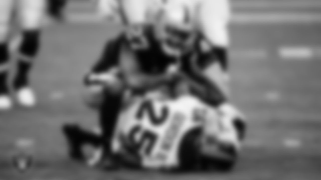 Las Vegas Raiders cornerback Trayvon Mullen (27) makes a tackle during the regular season home game against the Denver Broncos.