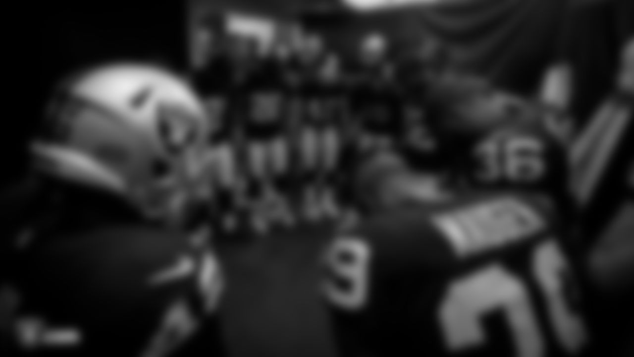 The Oakland Raiders huddle up before their game against the Detroit Lions at Oakland-Alameda County Coliseum, Friday, August 10, 2018, in Oakland, California. The Oakland Raiders won 16-10.
