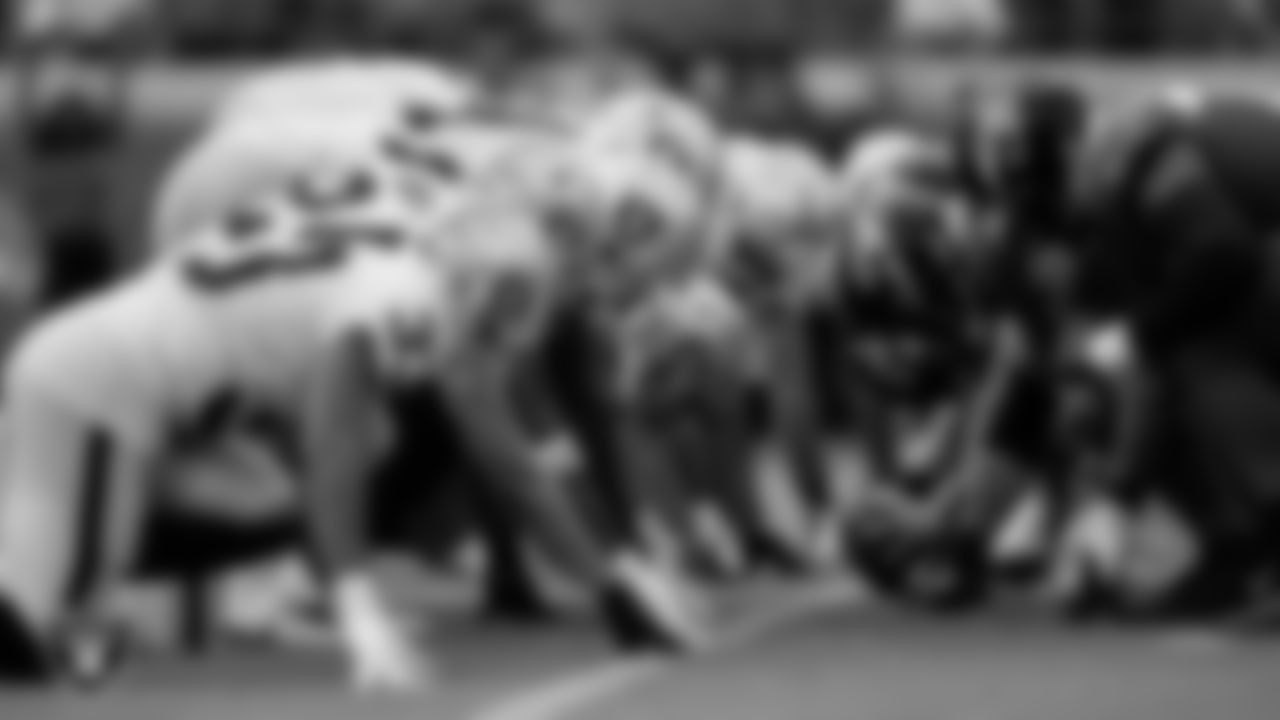 The Las Vegas Raiders line up before the snap during the regular season away game against the Jacksonville Jaguars at TIAA Bank Field.