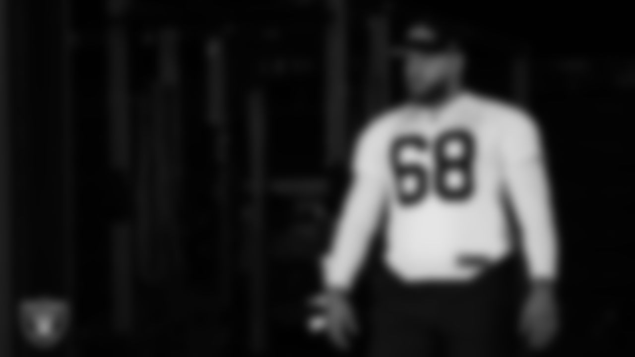 Las Vegas Raiders center Andre James (68) at a workout during phase two of the offseason program.