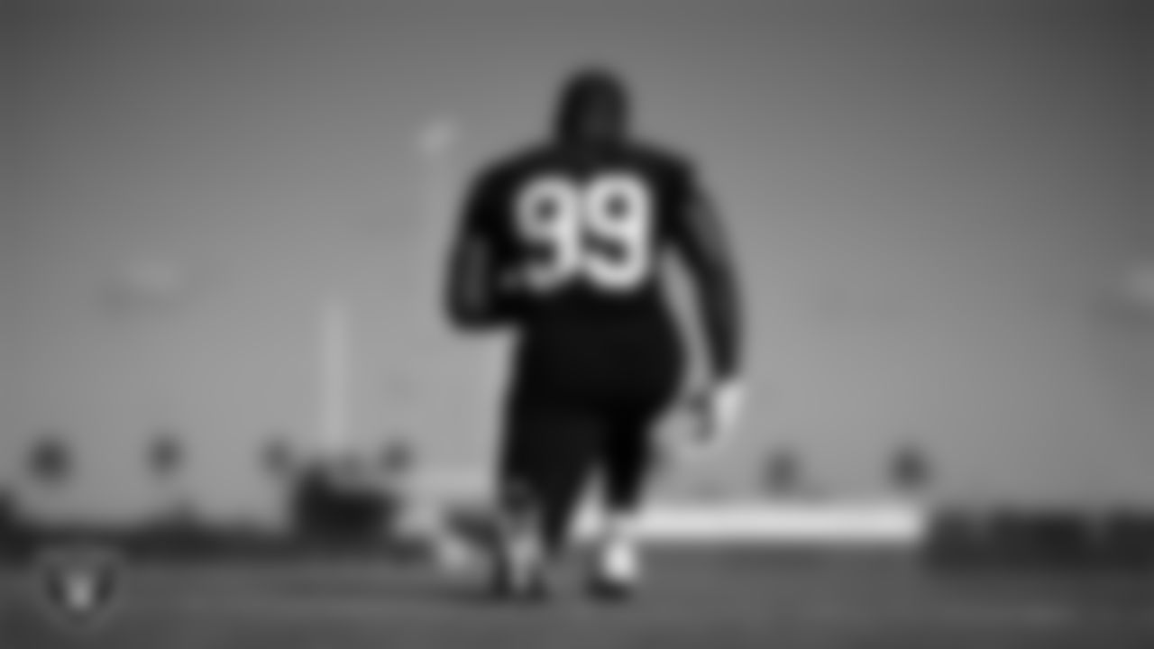 Las Vegas Raiders defensive end Clelin Ferrell (99) during practice.