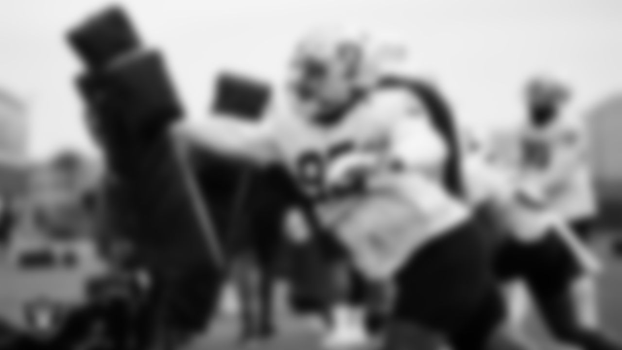 Las Vegas Raiders defensive lineman Kendal Vickers (95) during practice at Intermountain Healthcare Performance Center.