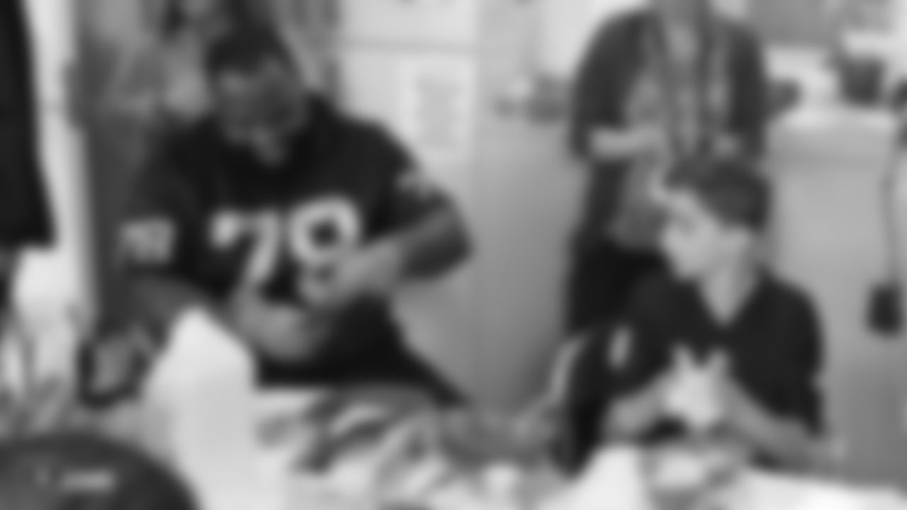 The Oakland Raiders, represented by long snapper Andrew DePaola, defensive tackle Justin Ellis, defensive tackle Maurice Hurst, guard Gabe Jackson, linebacker Marquel Lee, fullback Keith Smith, linebacker Tahir Whitehead, and linebacker Kyle Wilber, travel to UCSF Benioff Children’s Hospital in Oakland to visit and interact with young patients and their families, sign autographs and take photos, Tuesday, November 13, 2018, in Oakland, California.