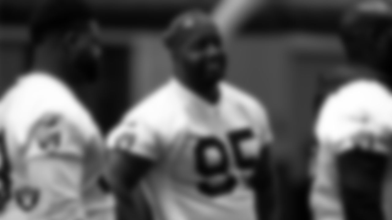 Las Vegas Raiders defensive end Datone Jones on the field for practice at 2020 Training Camp.