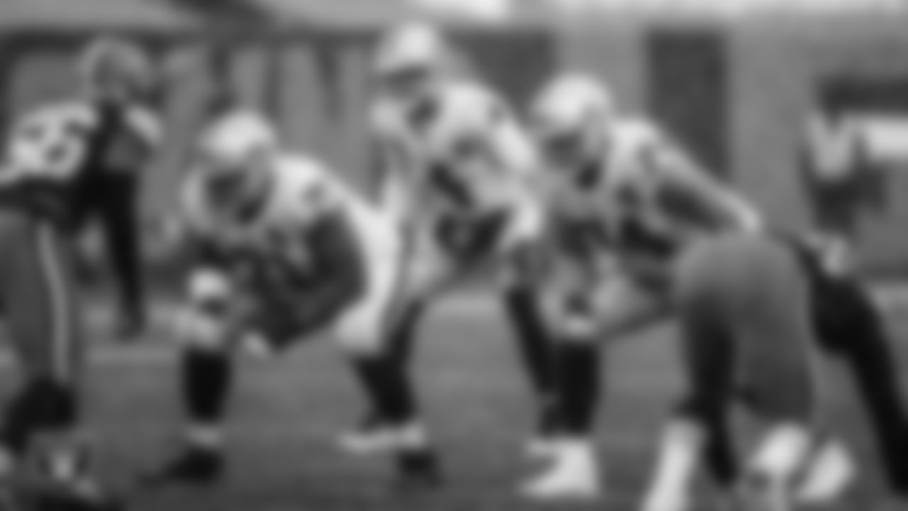 Las Vegas Raiders tackle Denzelle Good (71), quarterback Derek Carr (4) and tackle Kolton Miller (74) line up before the snap during the regular season away game against the Cleveland Browns.