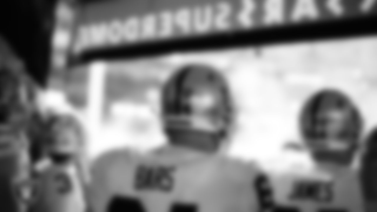 Las Vegas Raiders guard Alex Bars (64) waits to be introduced onto the field before the regular season away game against the New Orleans Saints at Caesars Superdome.