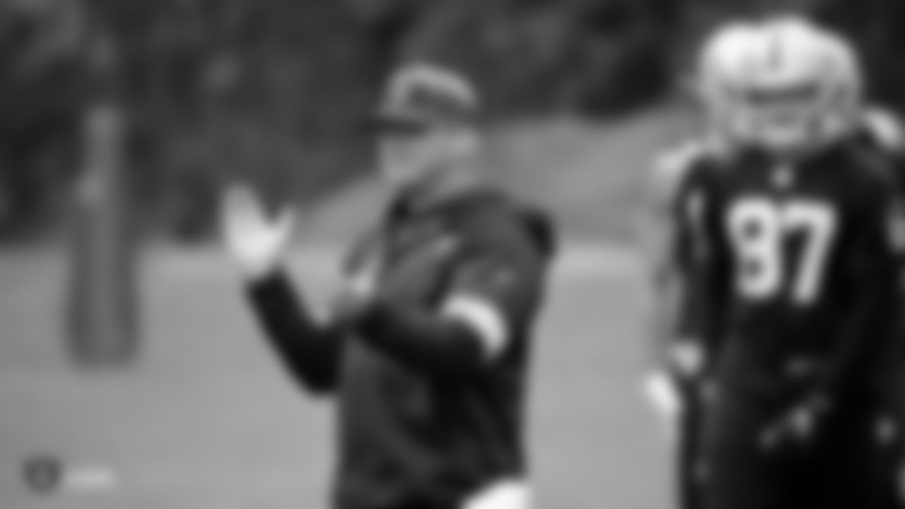 Raiders Head Coach Jon Gruden on the field for practice at The Grove Hotel.