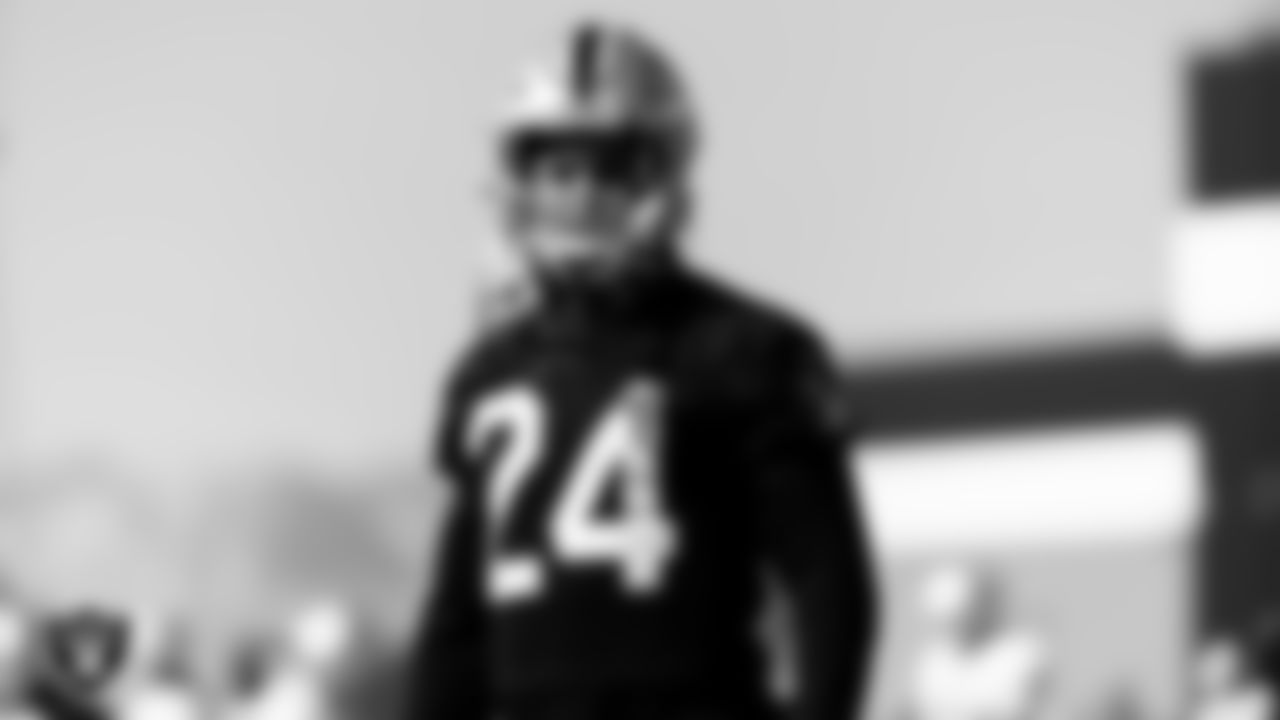 Las Vegas Raiders safety Johnathan Abram (24) during practice at Intermountain Healthcare Performance Center.