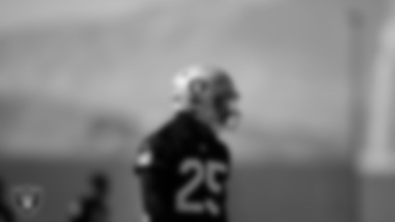 Las Vegas Raiders safety Tre'von Moehrig (25) during practice at Intermountain Healthcare Performance Center.
