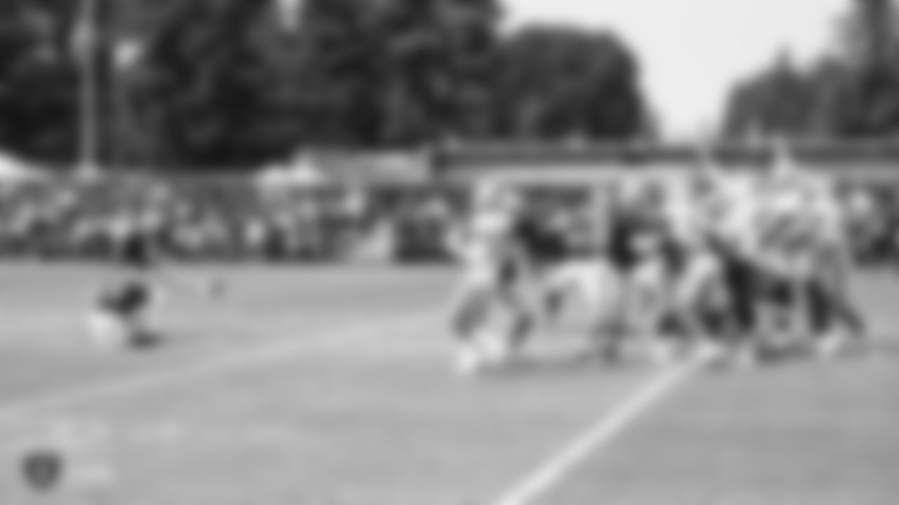 Oakland Raiders players and coaches on the field for practice at 2018 Training Camp at The Oakland Raiders Napa Valley Training Complex, Tuesday, August 7, 2018, in Napa, California.