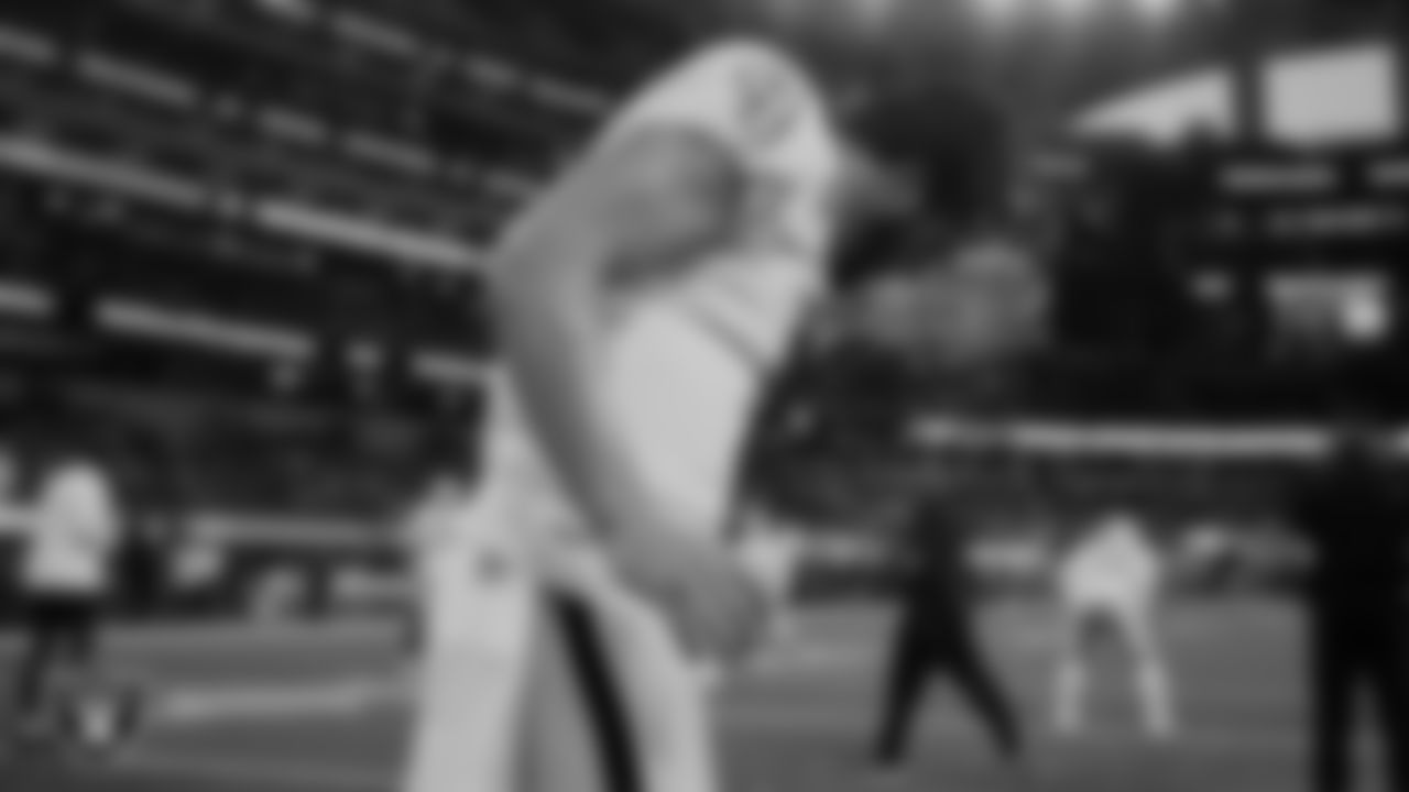Las Vegas Raiders quarterback Derek Carr (4) warming up before the regular season away game against the Los Angeles Chargers.