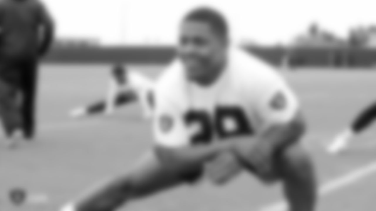 Raiders running back Josh Jacobs (28) at a workout during phase two of the offseason program at the Raiders Practice Facility in Alameda, Calif.
