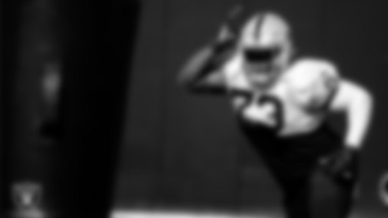 Las Vegas Raiders defensive tackle Maurice Hurst (73) during practice.