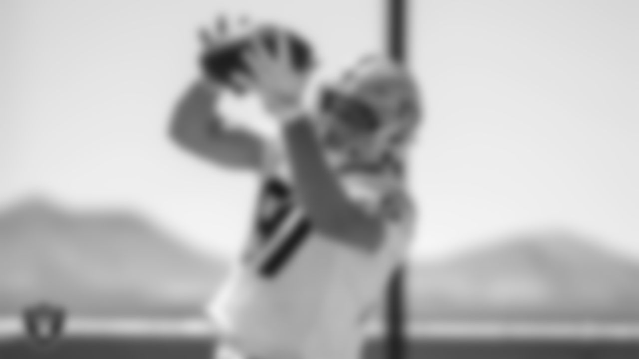 Las Vegas Raiders tight end Foster Moreau (87) at an Organized Team Activity (OTA).