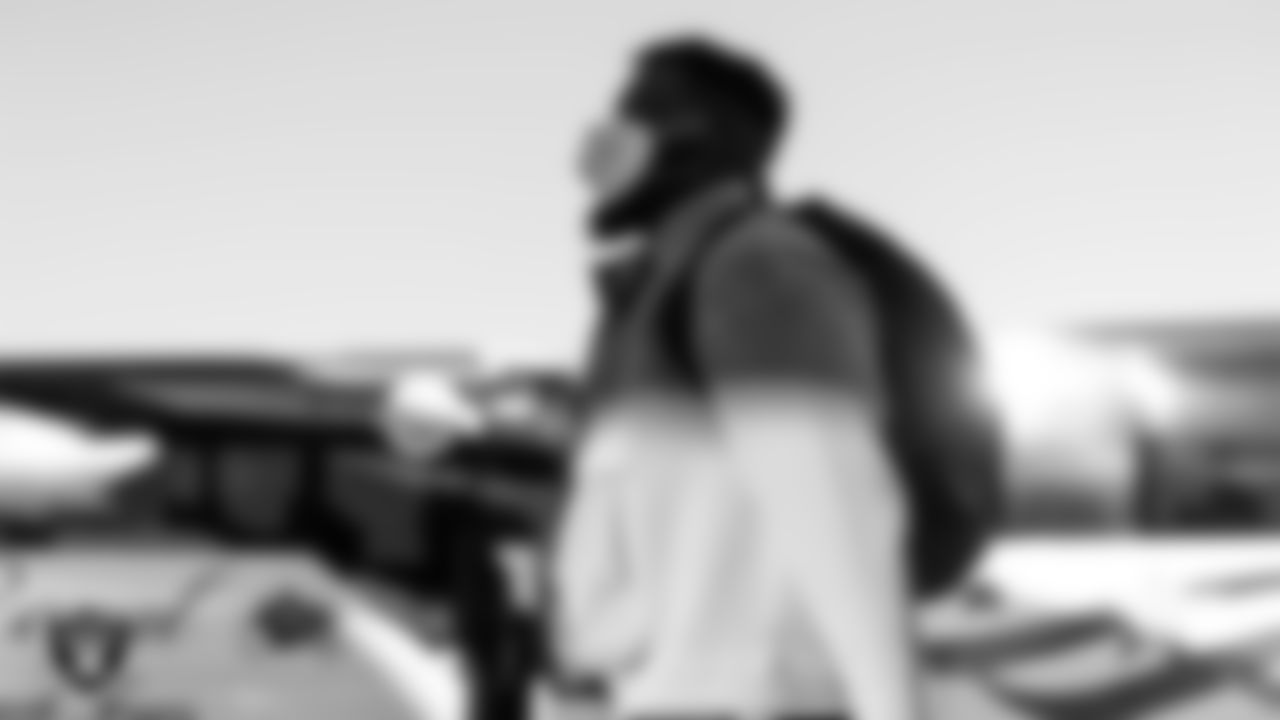 Las Vegas Raiders offensive lineman Jaryd Jones-Smith (72) departs for the regular season away game against the New York Jets.