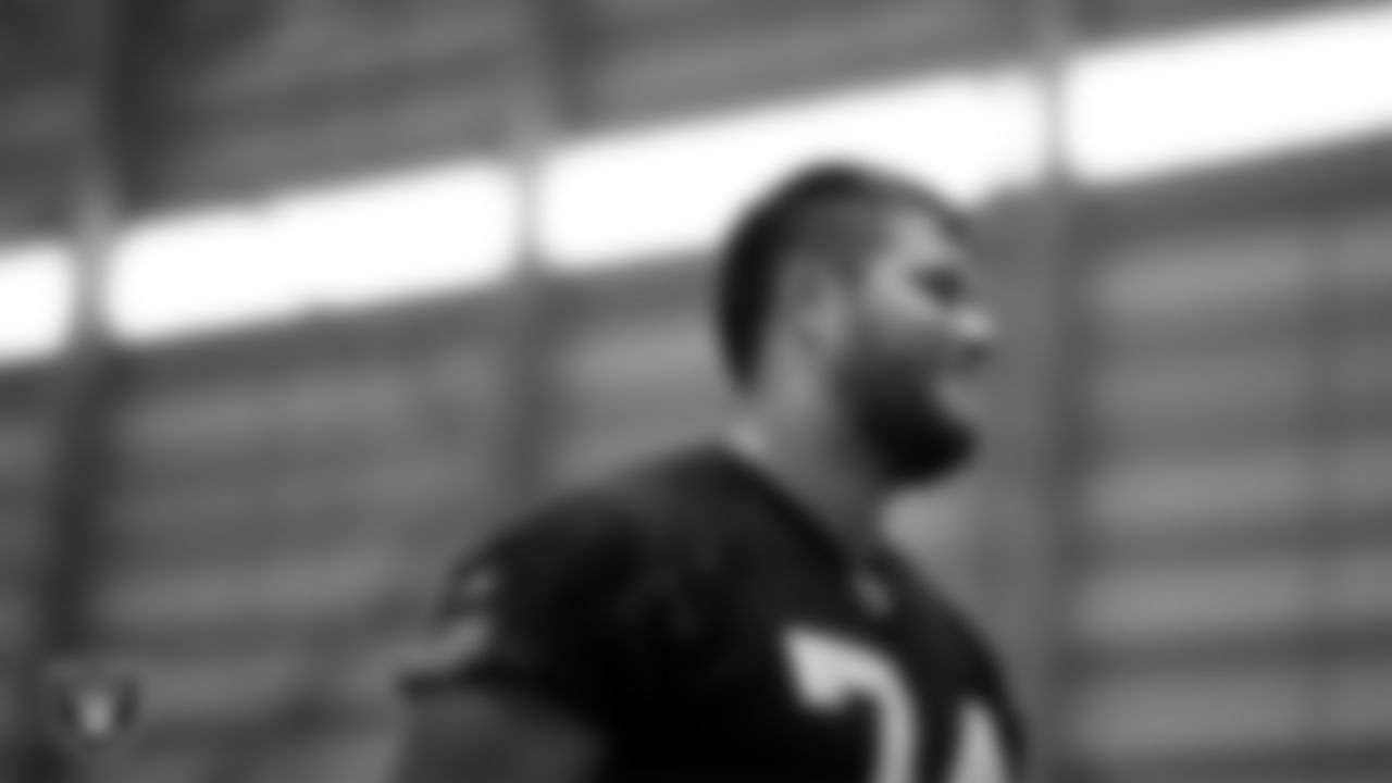 Las Vegas Raiders tackle Kolton Miller (74) during practice at Intermountain Healthcare Performance Center.