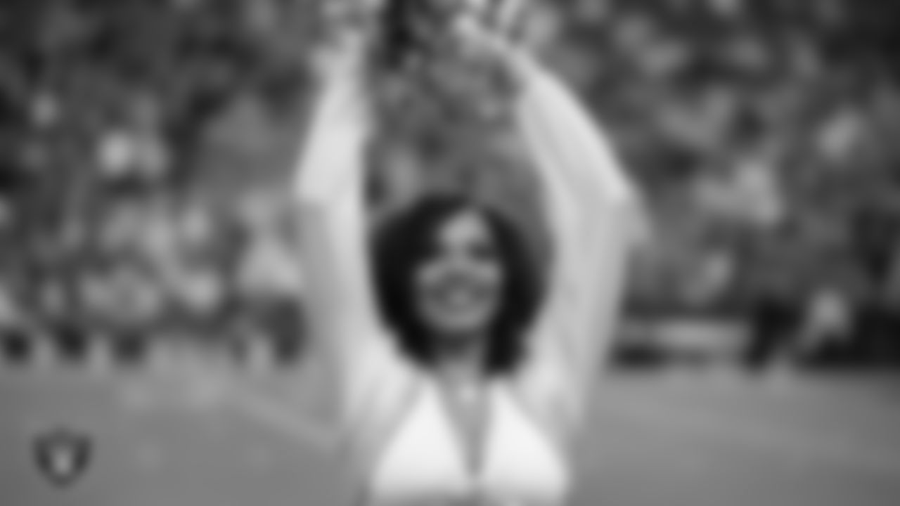 Raiderette Makenna P. on the sidelines during the regular season home game against the Kansas City Chiefs at Allegiant Stadium.