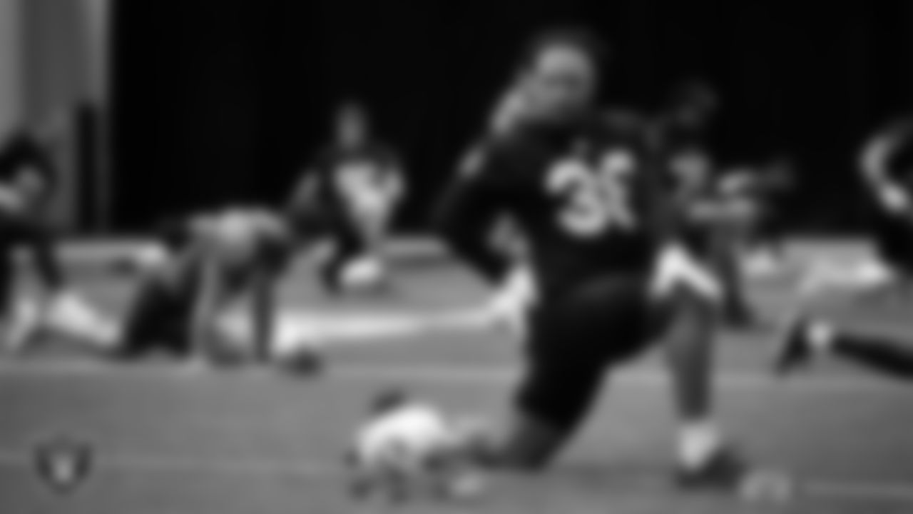 Las Vegas Raiders running back Trey Ragas (36) during practice at Intermountain Healthcare Performance Center.
