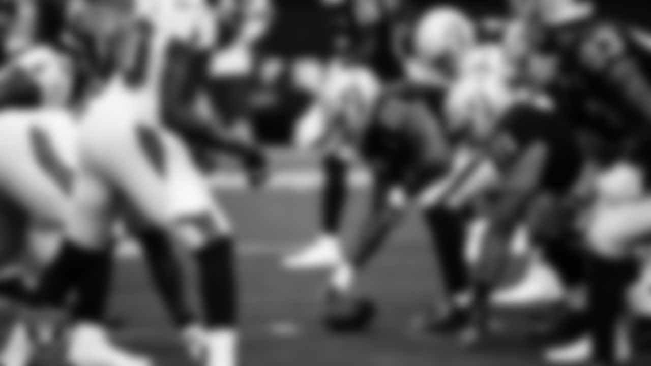 Las Vegas Raiders center Rodney Hudson (61) lines up before the snap during the regular season home game against the Tampa Bay Buccaneers.