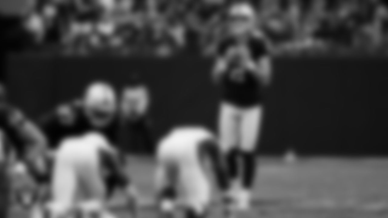 Las Vegas Raiders kicker Daniel Carlson (2) lines up before a field attempt during the regular season home game against the Arizona Cardinals at Allegiant Stadium.