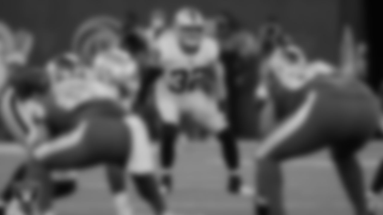 Las Vegas Raiders safety Dallin Leavitt (32) during the preseason game against the Los Angeles Rams at SoFi Stadium.