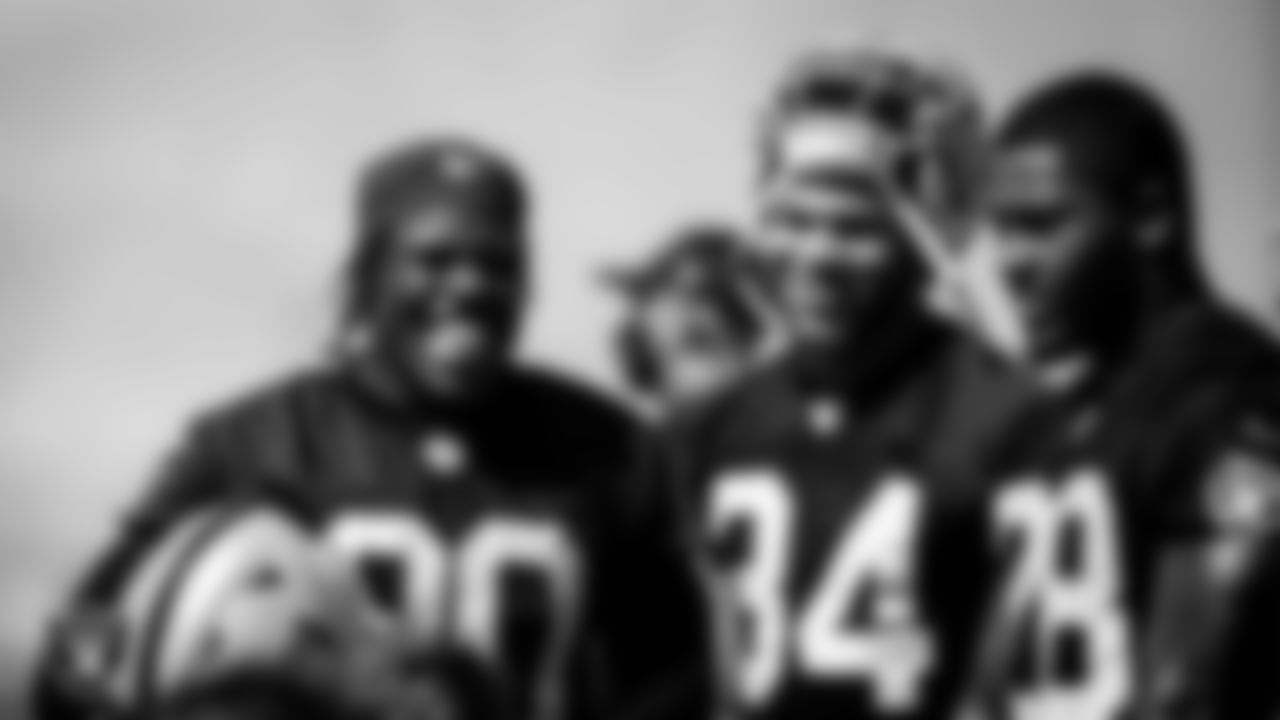 Las Vegas Raiders running back Jalen Richard (30), running back Devontae Booker (34) and running back Josh Jacobs (28) during practice.