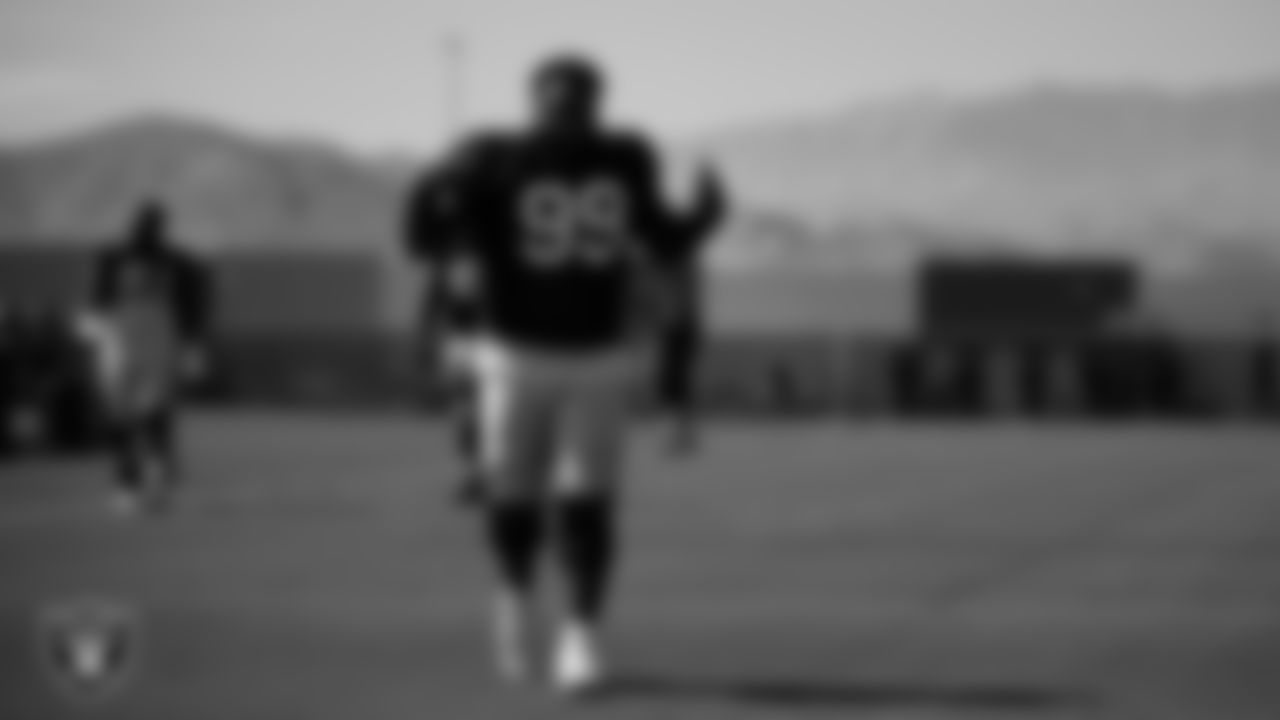 Las Vegas Raiders defensive tackle Nesta Jade Silvera (99) during practice at Intermountain Health Performance Center.