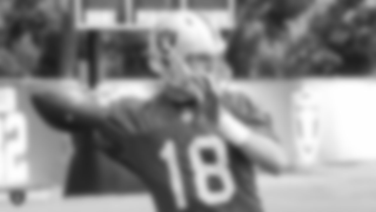 Oakland Raiders quarterback Connor Cook (18) at an Organized Team Activity (OTA) at the Oakland Raiders Practice Facility, Wednesday, June 6, 2018, in Alameda, California.