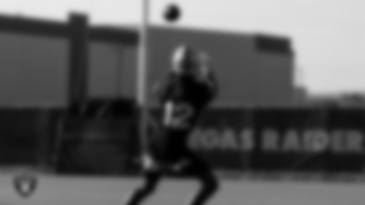 Las Vegas Raiders wide receiver Zay Jones (12) on the field for practice at 2020 Training Camp.
