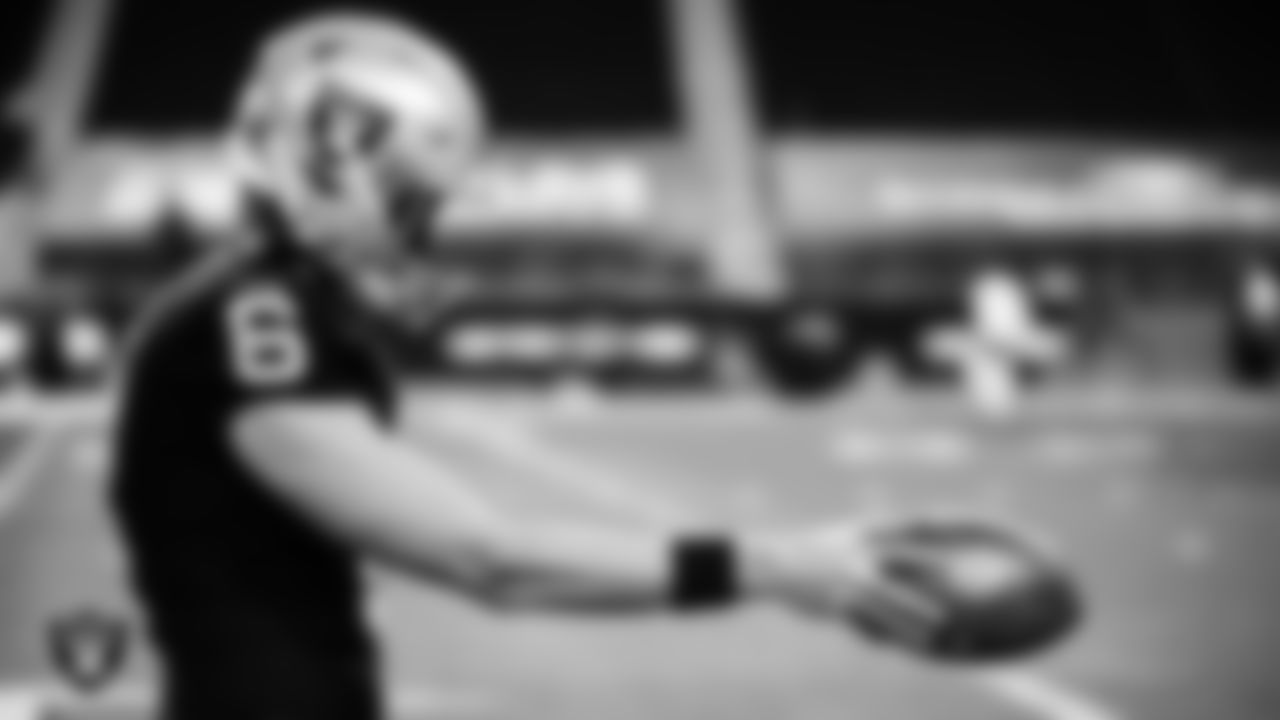 Las Vegas Raiders punter AJ Cole (6) warming up before the regular season home game against the Kansas City Chiefs.