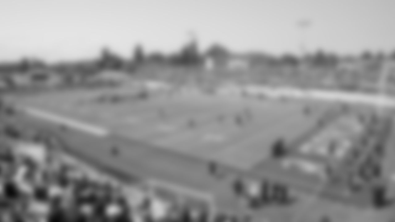 Oakland Raiders fans enjoy the the view of players and coaches on the field for practice at 2018 Training Camp at Memorial Stadium, Saturday, July 28, 2018, in Napa, California.