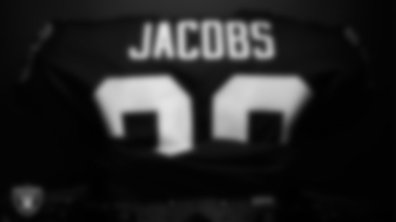 Las Vegas Raiders running back Josh Jacobs' (28) pads in the locker room prior to the Las Vegas Raiders' arrival for their regular season home game against the Los Angeles Chargers.