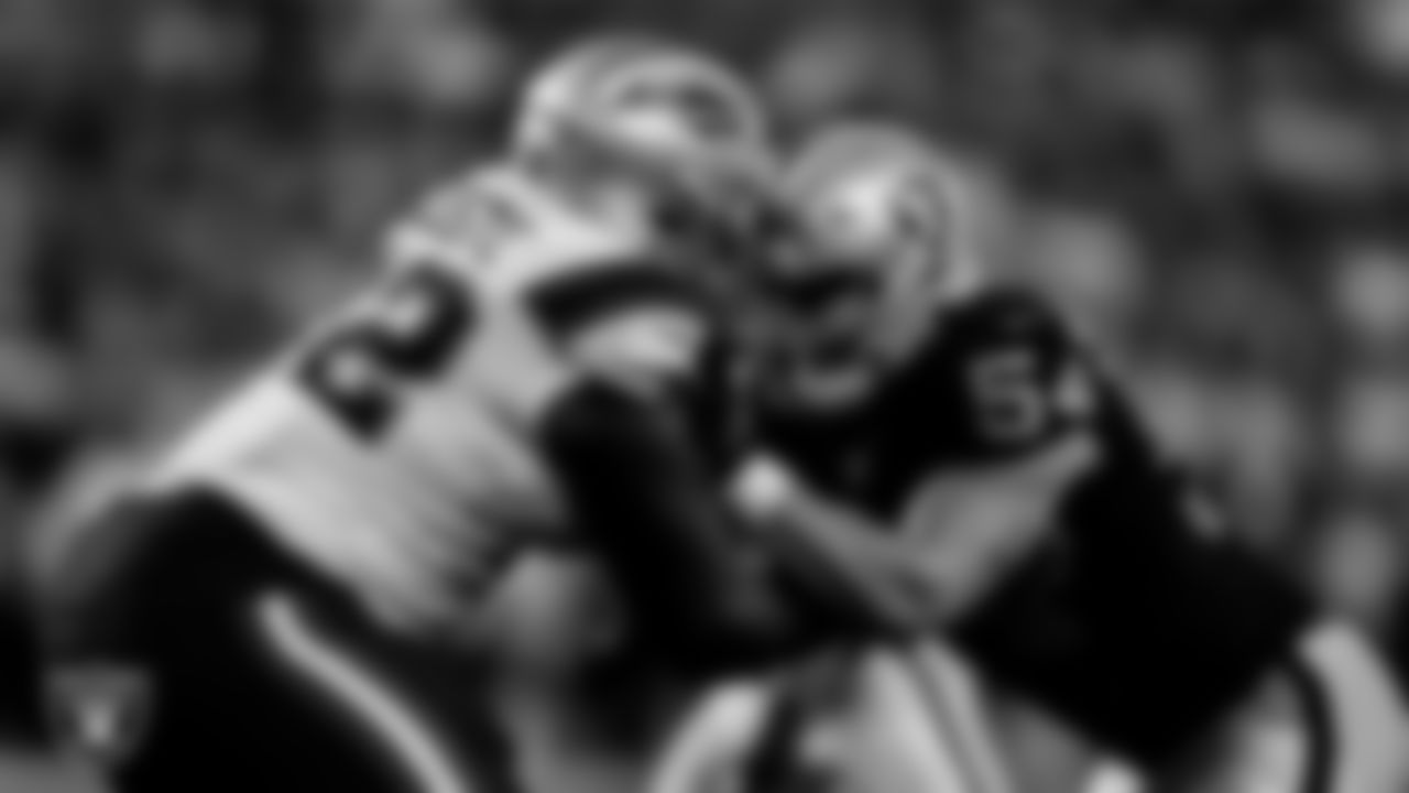Las Vegas Raiders defensive end Zach VanValkenburg (54) during the preseason home game against the New England Patriots at Allegiant Stadium.