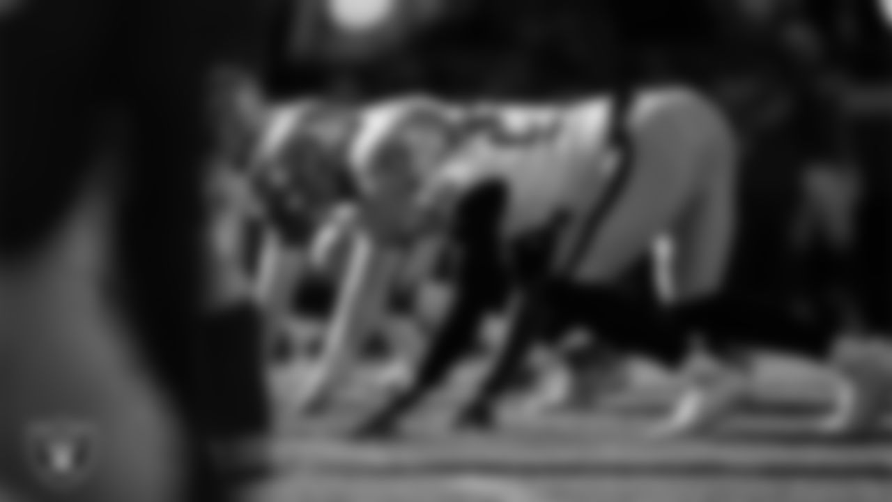 Las Vegas Raiders defensive end Clelin Ferrell (99) lines up before the snap during the regular season away game against the Kansas City Chiefs.