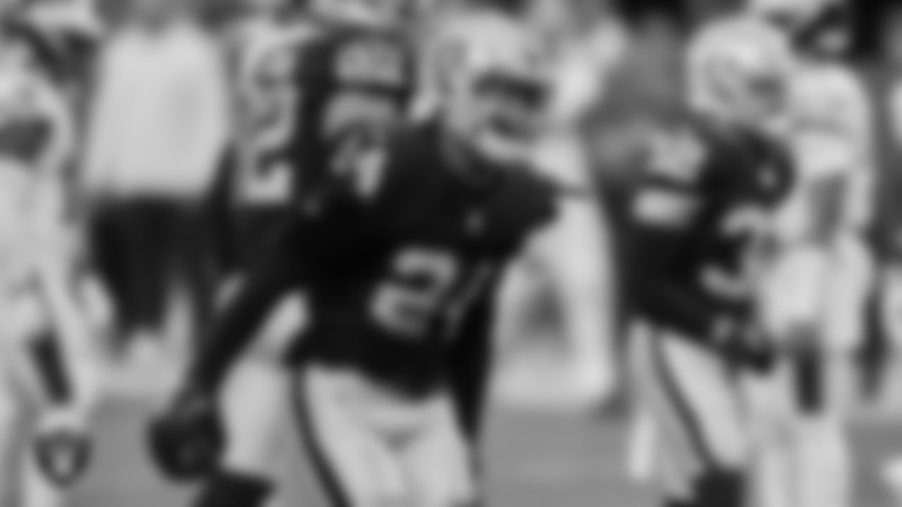 Las Vegas Raiders safety Johnathan Abram (24) celebrates after recovering a fumble during the regular season home game against the Philadelphia Eagles.