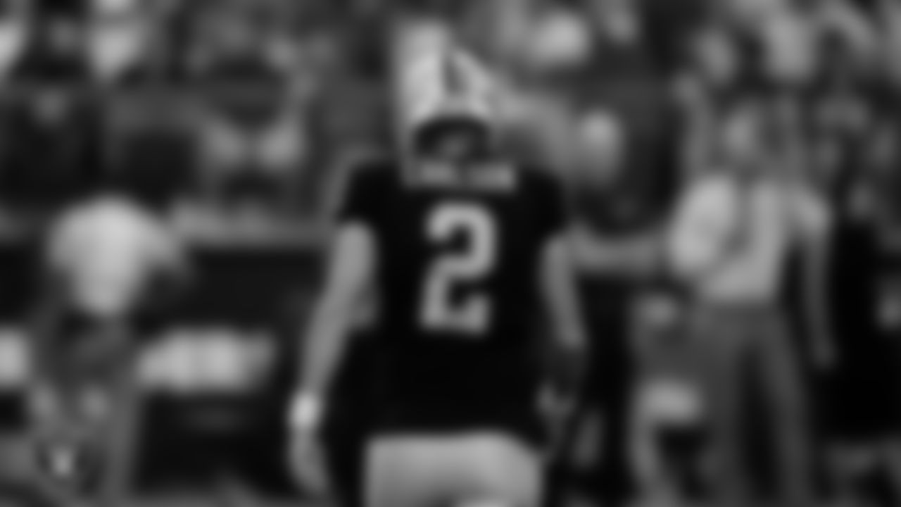 Las Vegas Raiders kicker Daniel Carlson (2) during the preseason home game against the Minnesota Vikings at Allegiant Stadium.