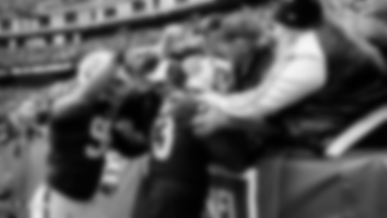 Raiders defensive tackle Maurice Hurst (73) after returning an interception during the regular season game against the Tennessee Titans at the Oakland-Alameda County Coliseum.