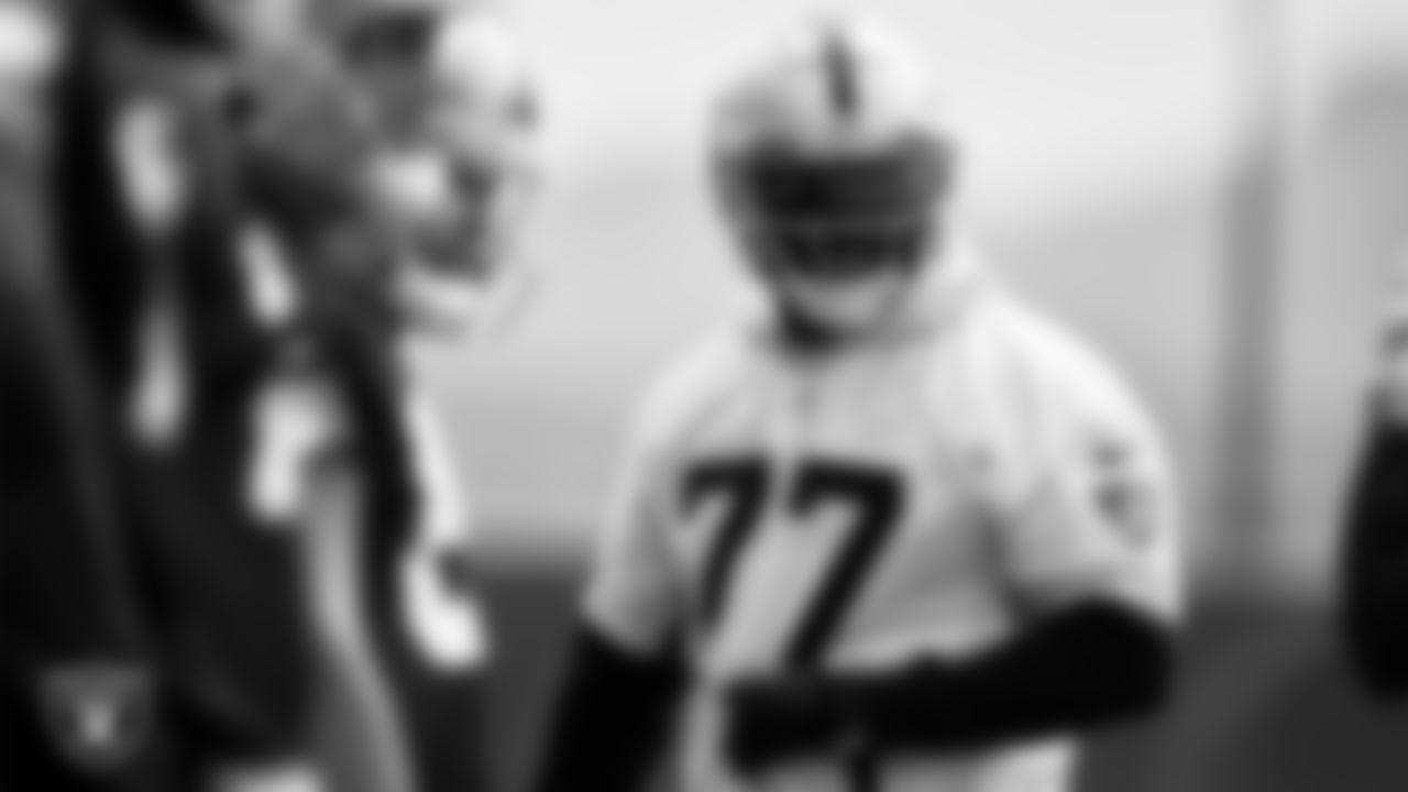 Las Vegas Raiders defensive tackle Quinton Jefferson (77) during practice at Intermountain Healthcare Performance Center.
